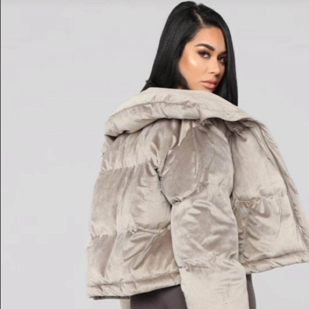 Grey Velour Puffer Coat